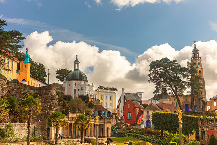 Idyllic Portmeirion town in Wales.