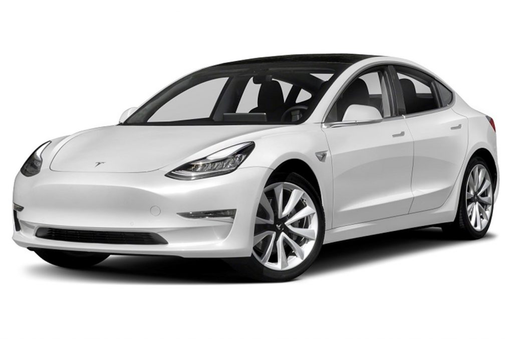 A white Tesla Model 3