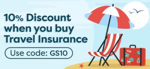 !0% Discount when you by Travel Insurance. Use Code: GS10