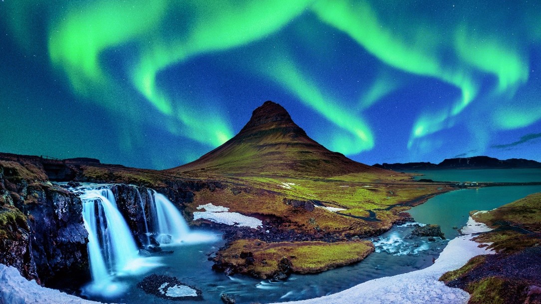 Northern lights and a small water fall