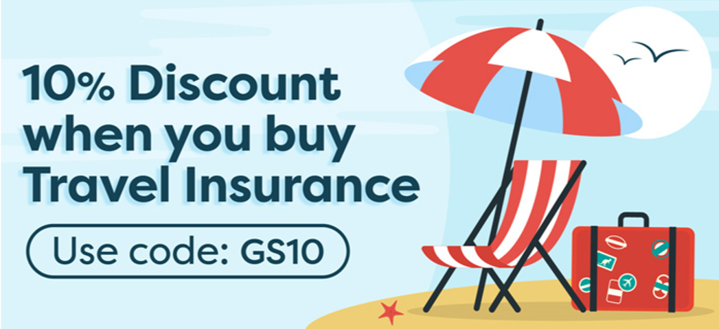 10% Discount Code on Travel Insurance. Use Code: GS10