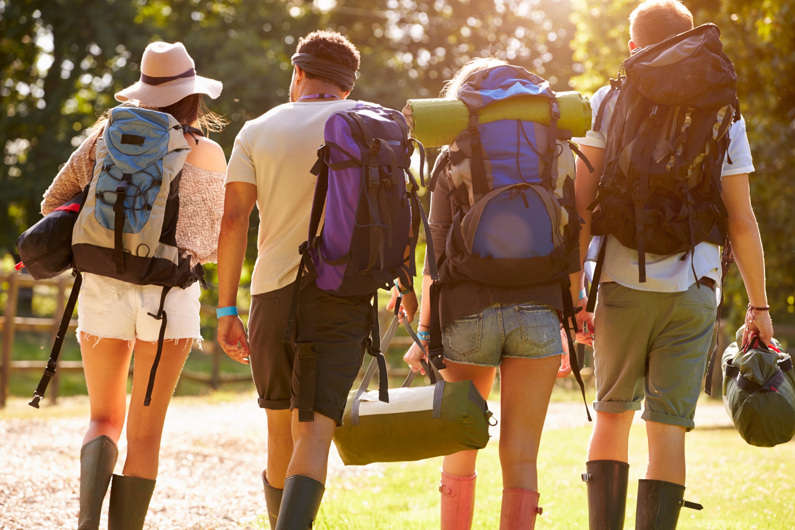 Rear View Of Young People Going Camping At Music Festival