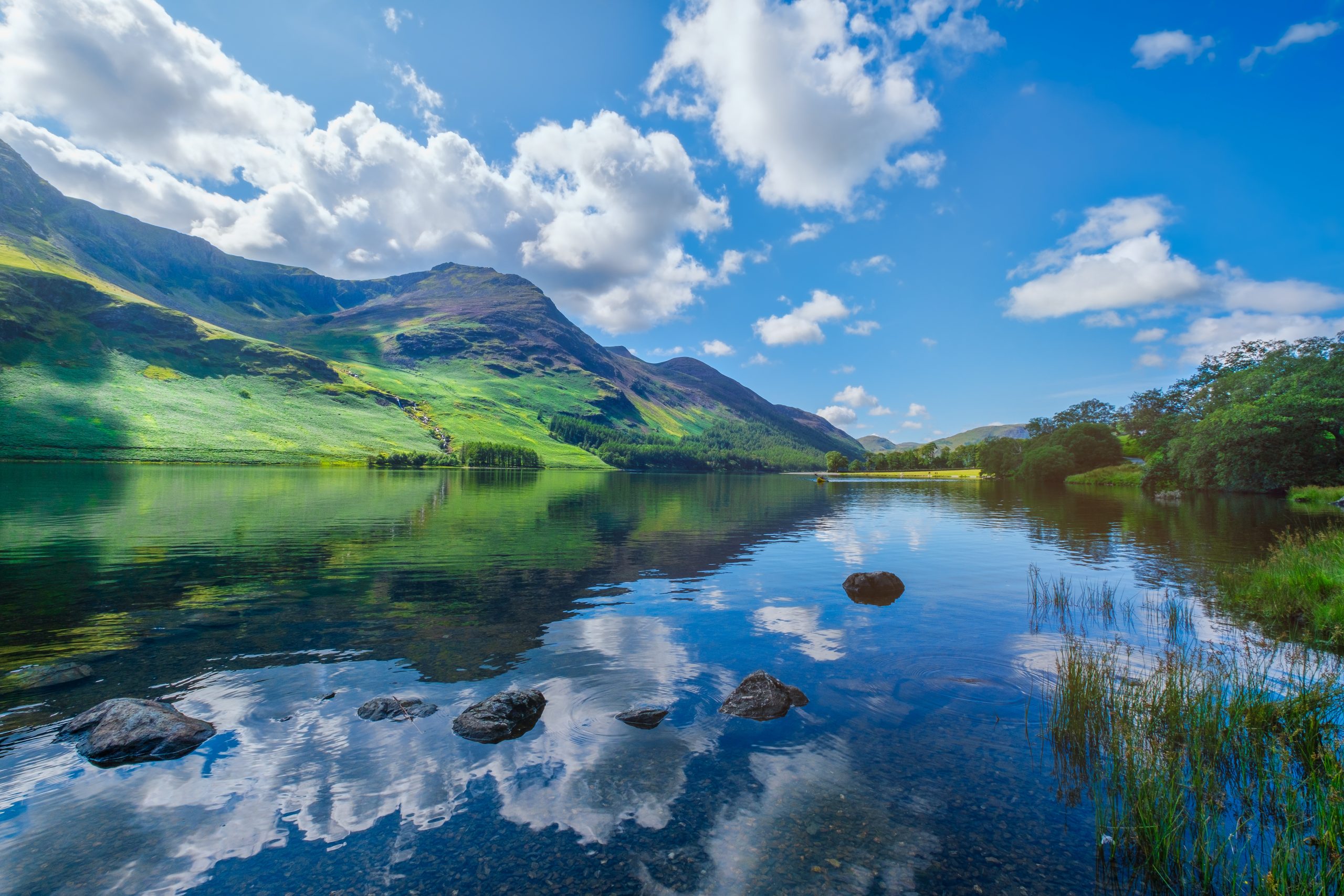 Mountains reflected on a lake at the Lake District in England