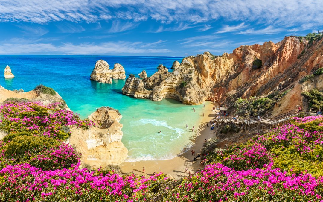 Landscape with Praia do Camilo, famous beach in Algarve, Portuga