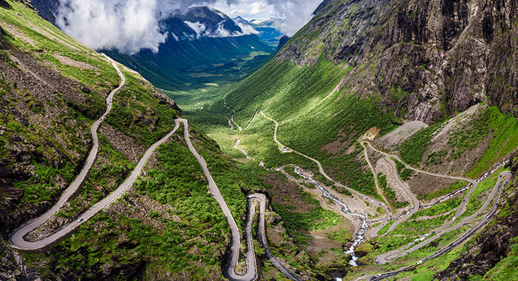 Troll's Path Trollstigen or Trollstigveien winding mountain road in Norway.