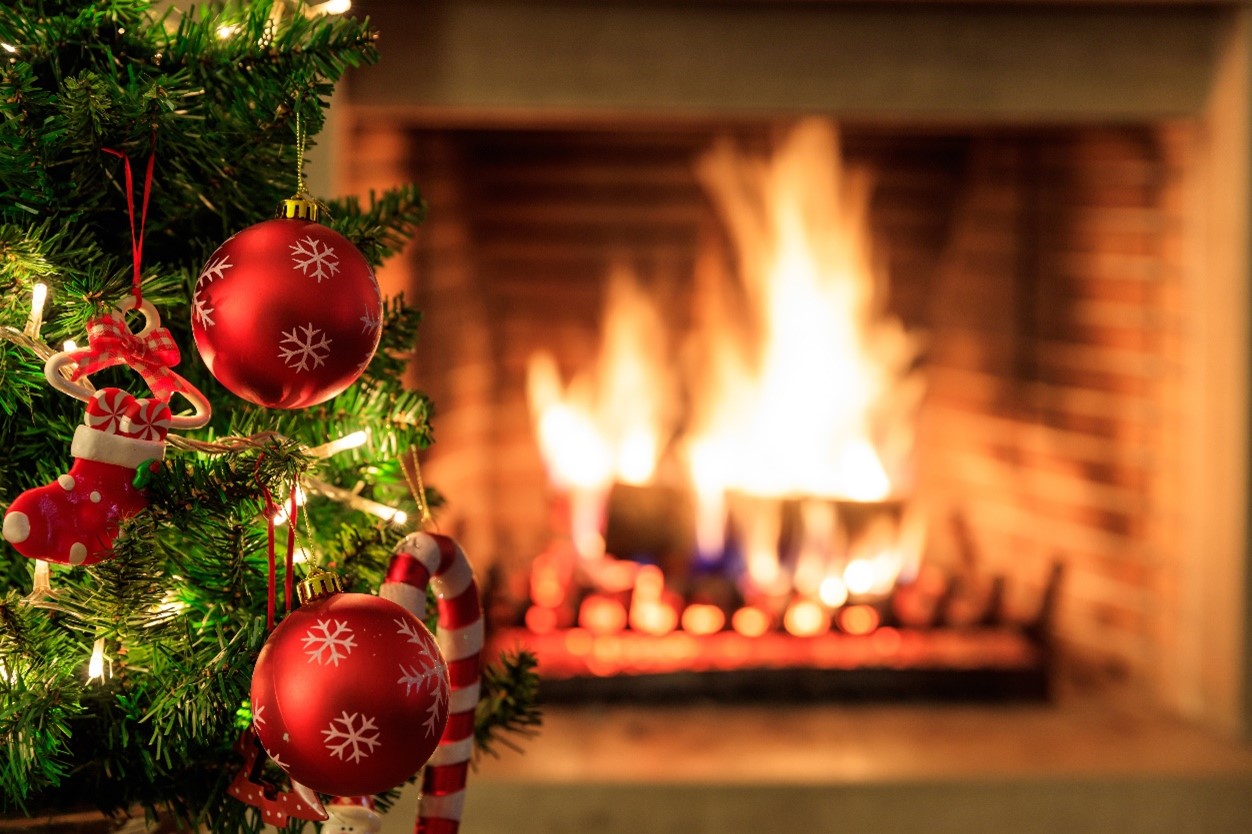 Christmas tree and an open fire