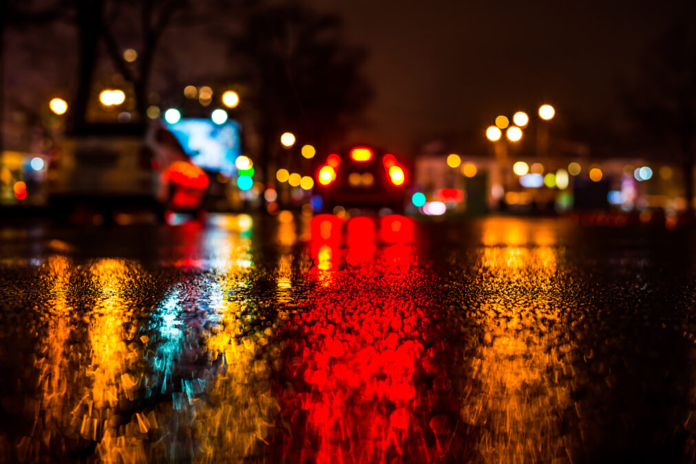 Blurred vision of lights on road ahead