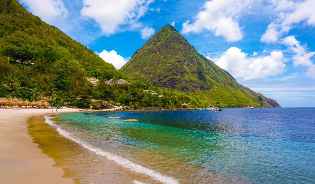 Beautiful white sand beach in Saint Lucia, Caribbean Islands