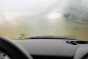 Misted windscreen from inside of car