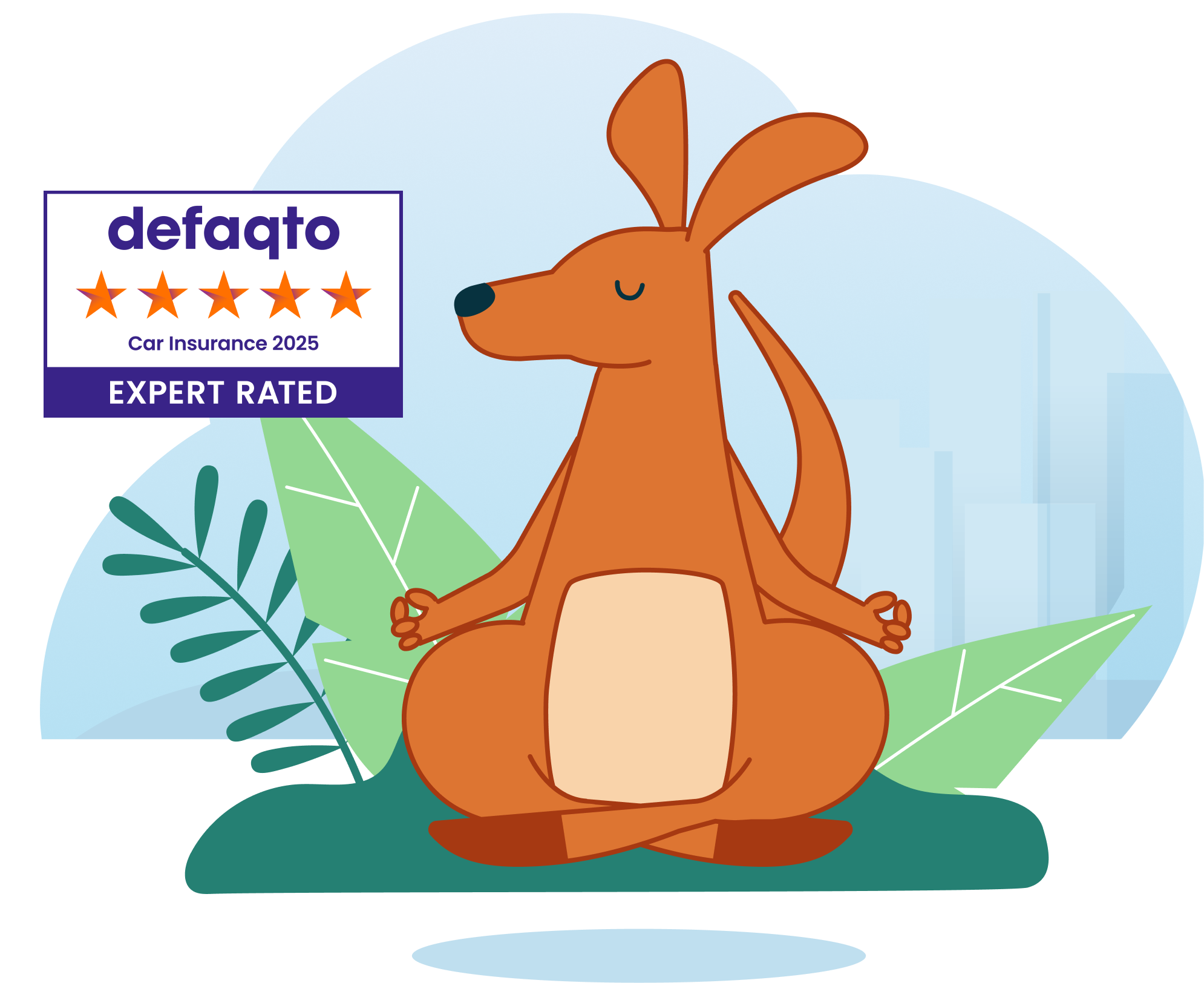 About Us Banner, Skippy meditating with 5 Star Expert Rated Defaqto rating