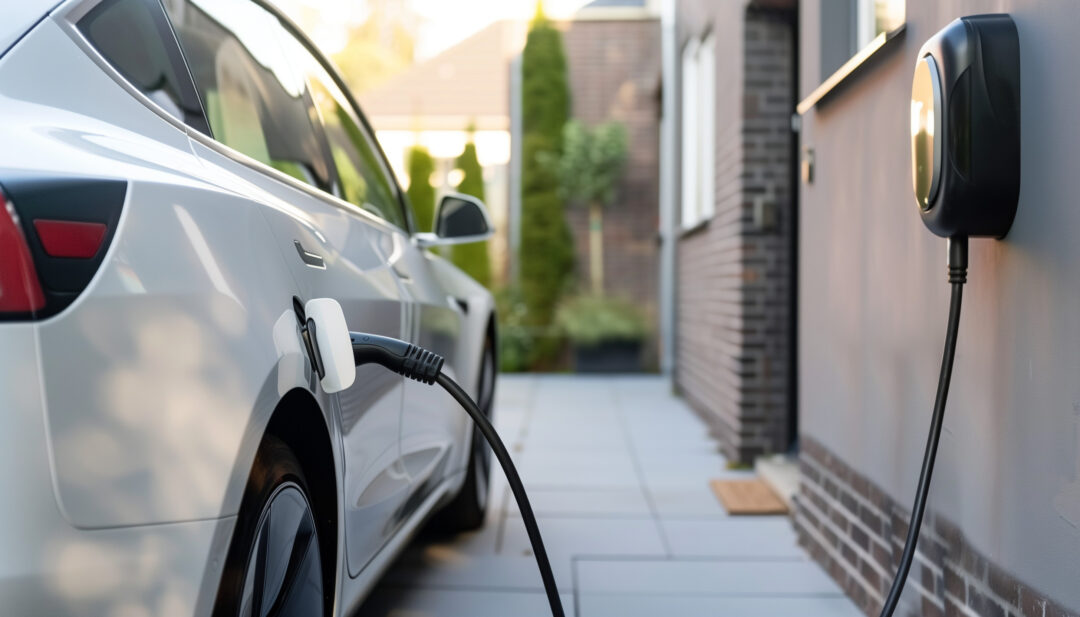 A car plugged into a home charger 