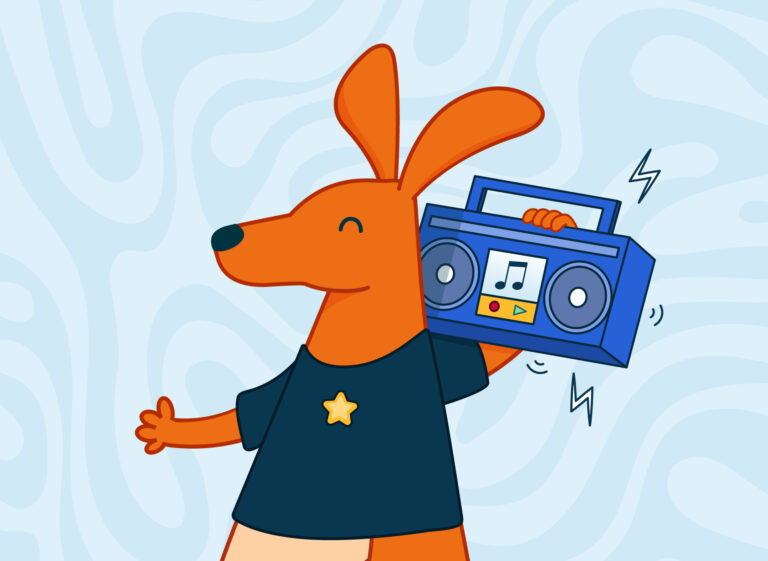Skippy holding a radio